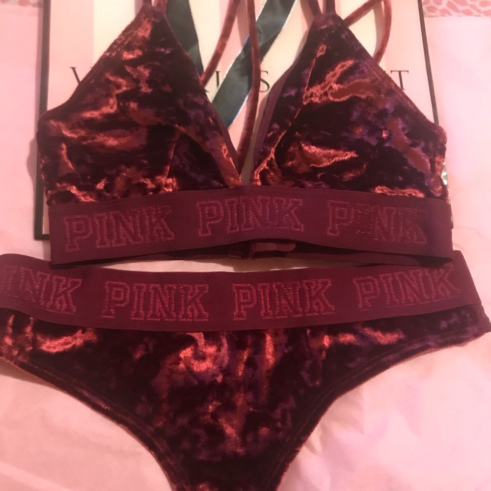 Maroon velvet bra and pantie set